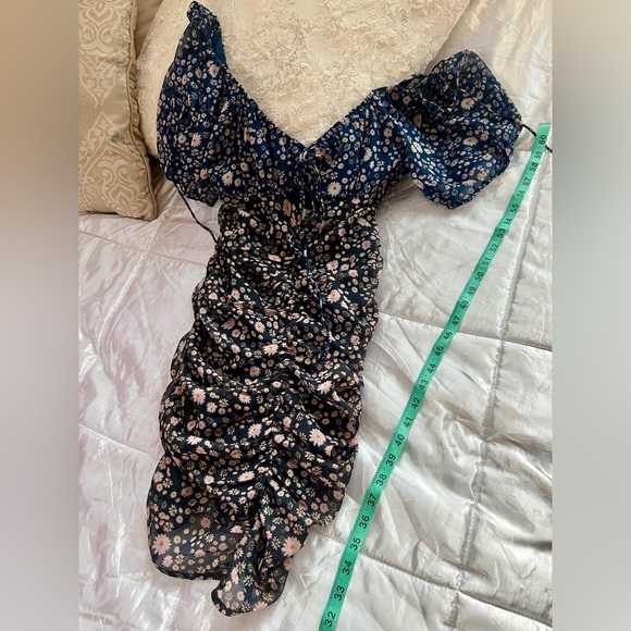 Free People Tessa Floral Gathered Mini Dress Blue / Black - Picture 3 of 10